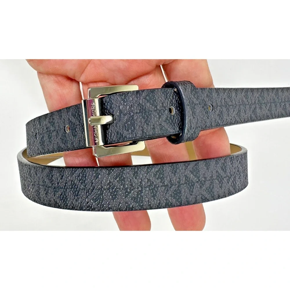 Michael Kors Belt Black Silver Tone Buckle Sz M Ladies MK logo Man Made